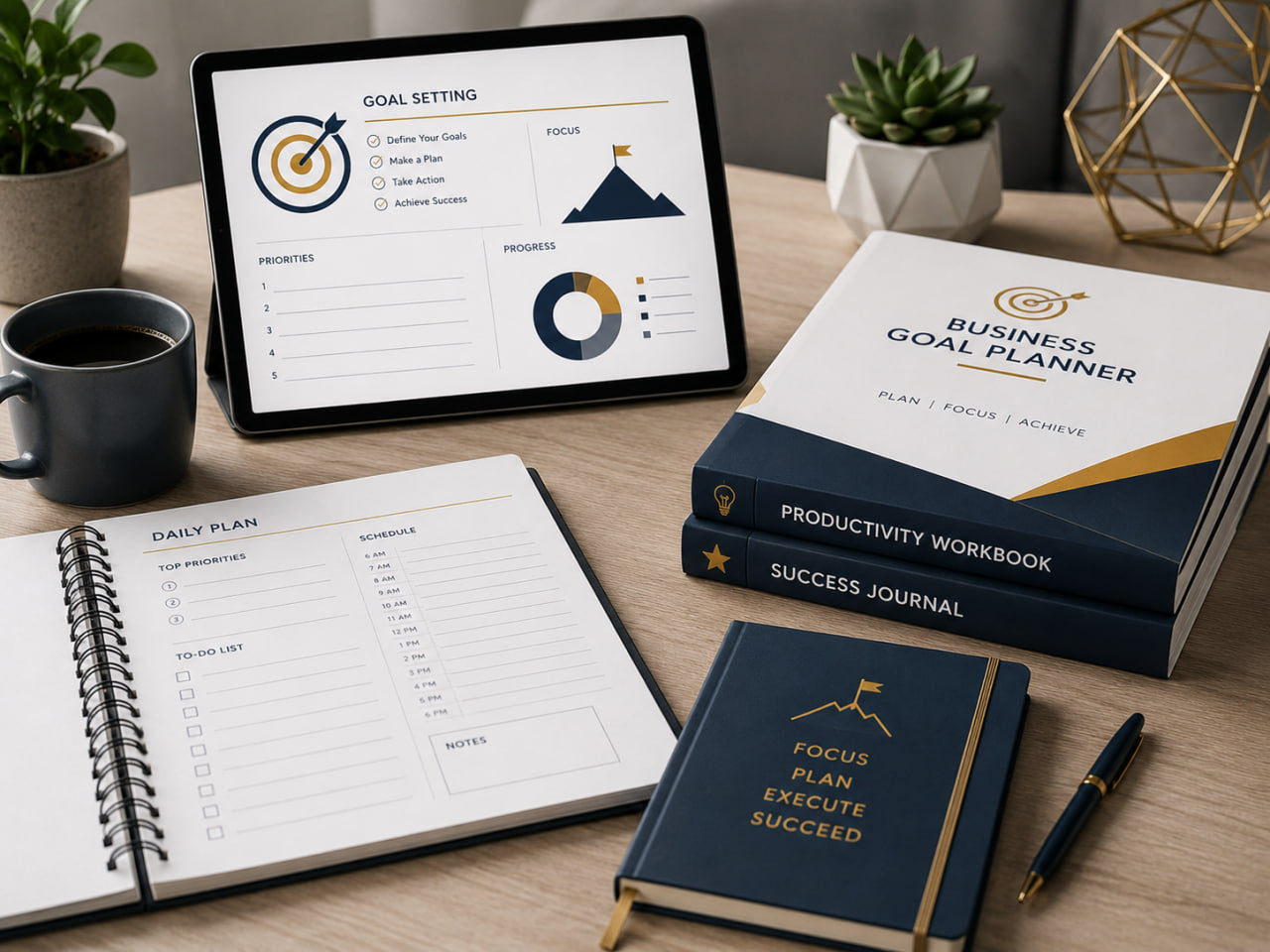 Business Goal Planner, Productivity Workbook & Success Journal (Digital PDF)